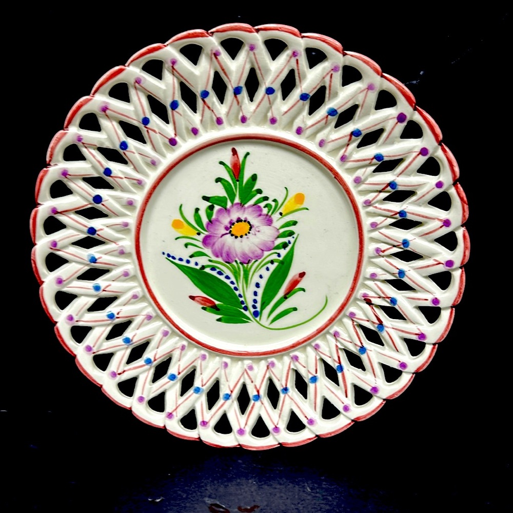 - Vintage artist signed hand decorated  lattice pierced design decorator p…